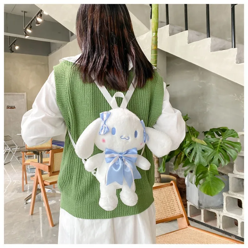 MBTI Plush Cinnamoroll Womens Backpack Cute Lolita Jk Cartoon White Fluffy Small Backpack Casual Doll Fashion Female Kawaii Bag