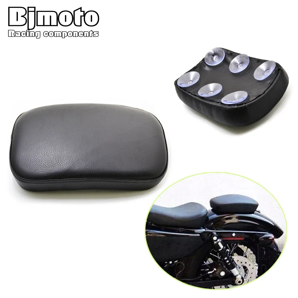 

Motorcycle Black Rear Passenger Seat Cushion Pillion Rectangular Pad Seat 6 Suction Cup For Custom Chopper Cruiser