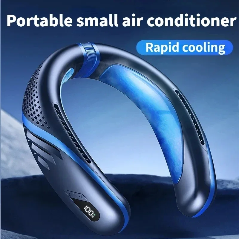 

2024 New Portable Hanging Neck Fan 5000mAh USB Rechargeable 3 Gear Fast Air Cooling Bladeless Mini Electric Fans Outdoor Cooler