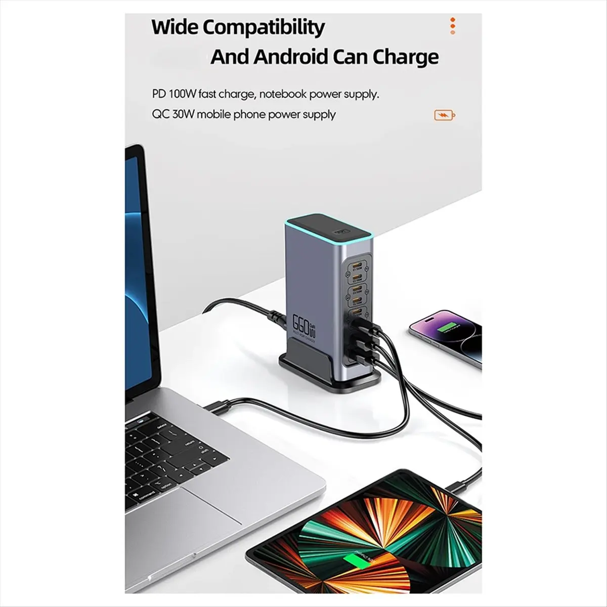 A10I 660W GaN 충전기 USB C 고속 데스크탑 8포트 USB 타입 C PD 충전기 3.0 고속 충전기 아이폰16/15용 EU 플러그