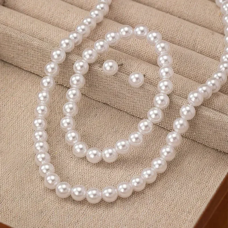 Imitation Pearl Necklace Women Elegant Jewelry Set Necklaces Bracelet Earrings for Ladies Party Fashion Accessories Adult Gifts - Image 4