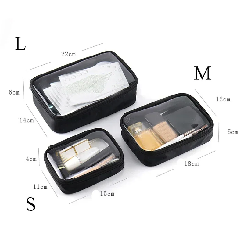 Black Transparent Travel Cosmetic Bag Fashion Waterproof TPU Toiletry Bag New Makeup Storage Bag Clear Zipper Cosmetic Bag 6