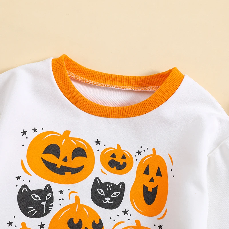 

Baby Girls Boys Halloween Romper Pumpkin Crewneck Long Sleeve Sweatshirts Pullover Top Fall Winter Clothes