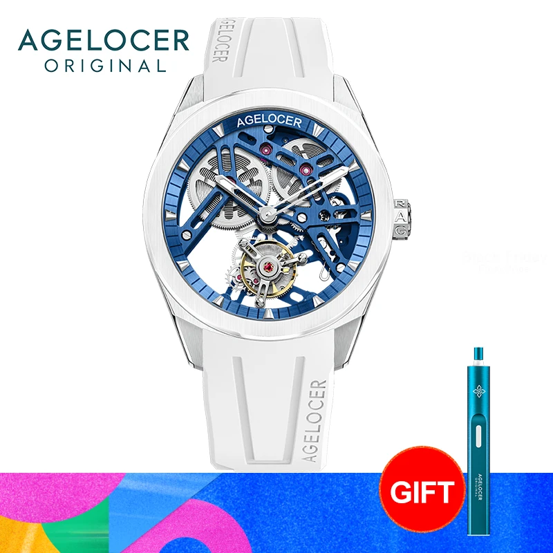 AGELOCER Tourbillon Ceramic Bezel Men's Vogue Luxury Skeleton Manual Mechanical Watch Birthday Gift for Men