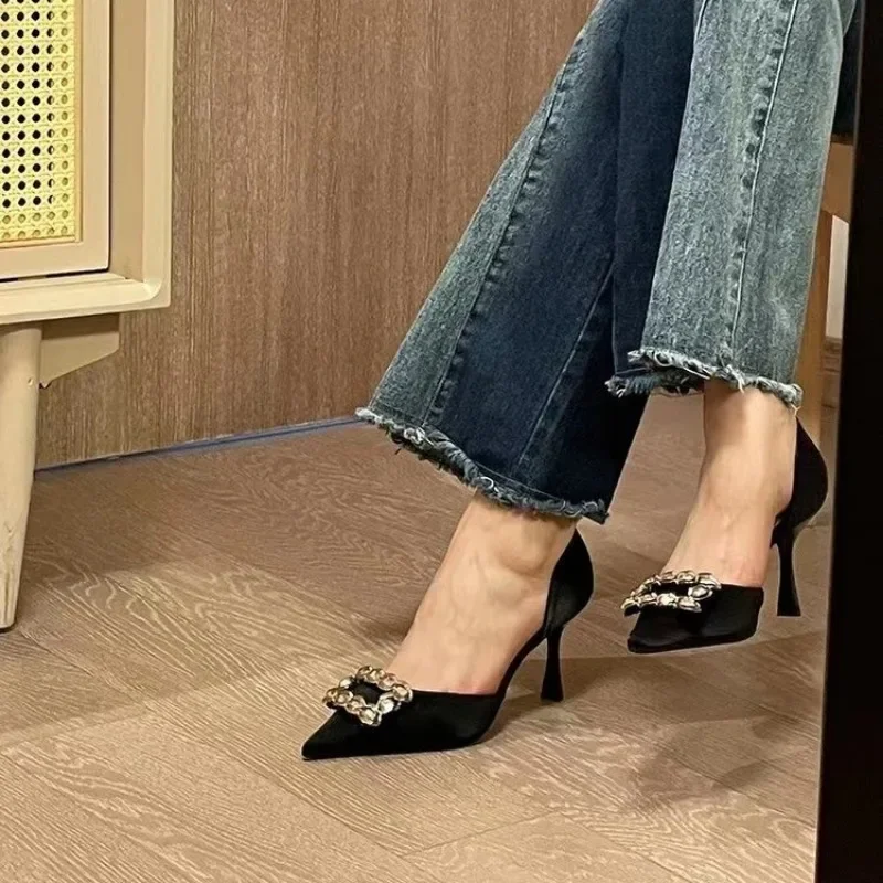 여성용 스틸레토 포인티드 토 슈즈, 오피스 워크, 미끄럼 방지 슬링백, 여성용 하이힐, 럭셔리 펌프스, 2024 신상 패션