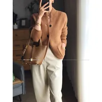 Autumn Winter New Thickened 100% Cashmere Wool Cardigan Women Stand Neck Sweater Sweater Loose Knit Base Wool Sweater Jacket - Image 3