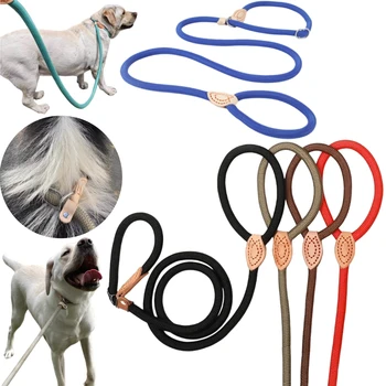 1.5M/1.8M Dog Leash Slip Rope Lead Leash Heavy Duty Braided Rope Adjustable Loop Collar Training Leashes for Medium Large Dogs