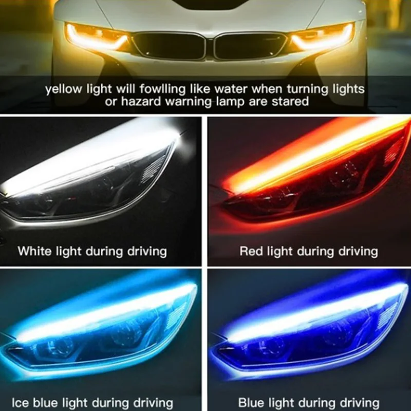 รูปสินค้า ไฟหน้ารถยนต์ LED 12V ยืดหยุ่น กันน้ำ Auto DRL สีขาว เบรคเหลือง