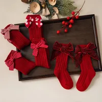 Baby Girls Red Big Bow Christmas Socks Kids Children Cotton Solid Woolen Sock Leg Warmers Girl Toddler Soft Socken For 0-5Years 3