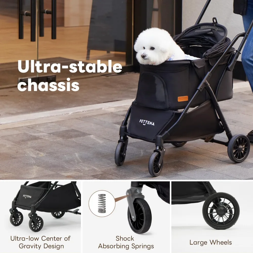 Collapsible Pet Stroller with Four Wheels for Small Dogs and Cats, Suitable for Pets Up to 44 Pounds, Portable Travel Cart for P