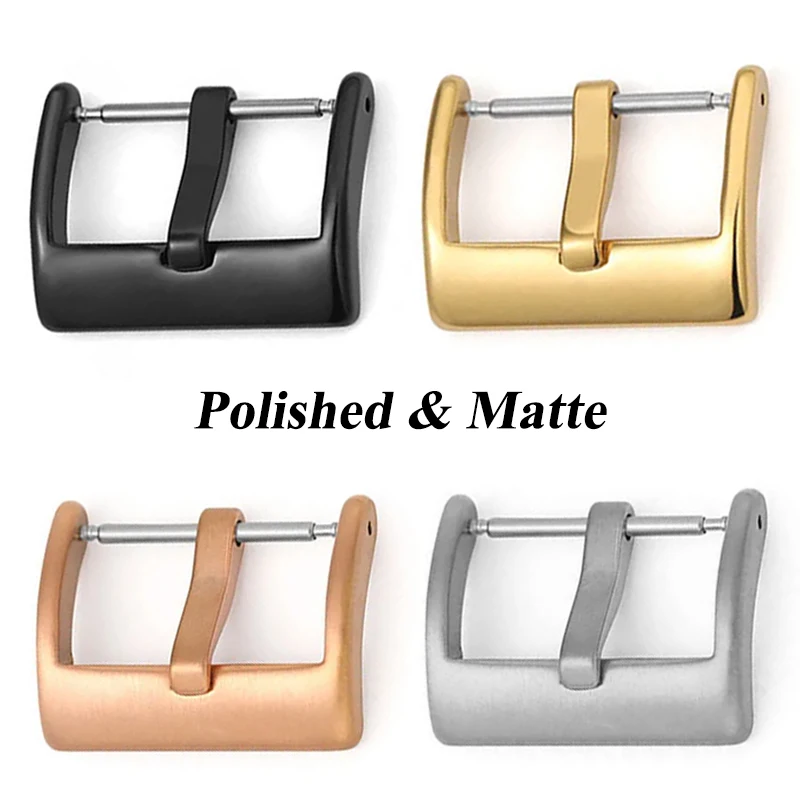 Multi-Size Stainless Steel Watch Buckle - Matte & Polished Finish in Black, Gold, Silver, Rose Gold