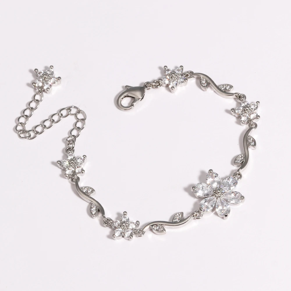 Elegant Floral CZ Bracelet with Bow Accent - Luxury Designer Jewelry Gift
