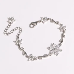Elegant Floral CZ Bracelet with Bow Accent - Luxury Designer Jewelry Gift (Silver white)
