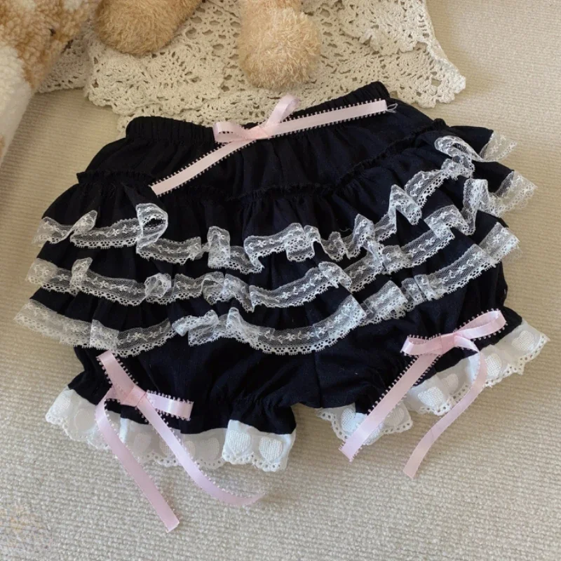 

Sweet Lolita Shorts Women Kawaii Ruffles Lace Cotton Bottoming Jk Bloomers Elastic Waist Chic Underpants Maid Safety Short Pants