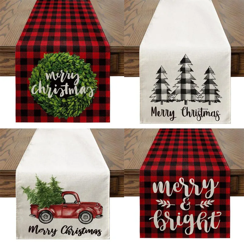 

2024 HOT linen Christmas tree printed table runner flag kitchen tablecloth table cloth cover Table decoration and accessories