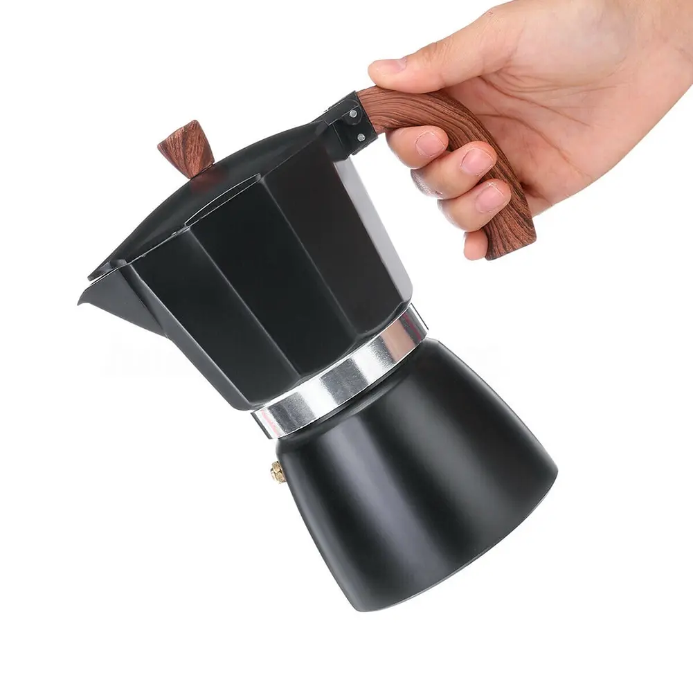 Espresso Maker 150ml 300ml Vintage Wooden Handle Moka Pot Classic Italian Cafe Tools Kitchen Accessories