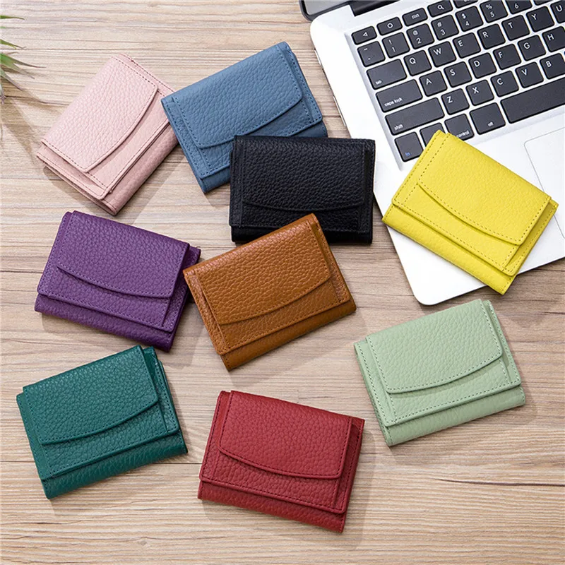 

New Women PU Leather Purses Female Cowhide Wallets Lady Small Coin Pocket Rfid Card Holder Mini Money Bag Portable Clutch