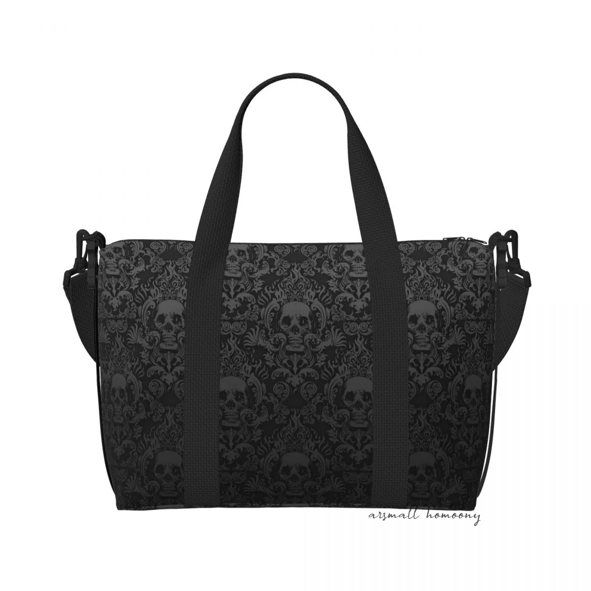 

Готическая Черная Дамасская дорожная сумка с черепом, персонализированные сумки на выходные с ремешком через плечо, спортивная сумка для женщин