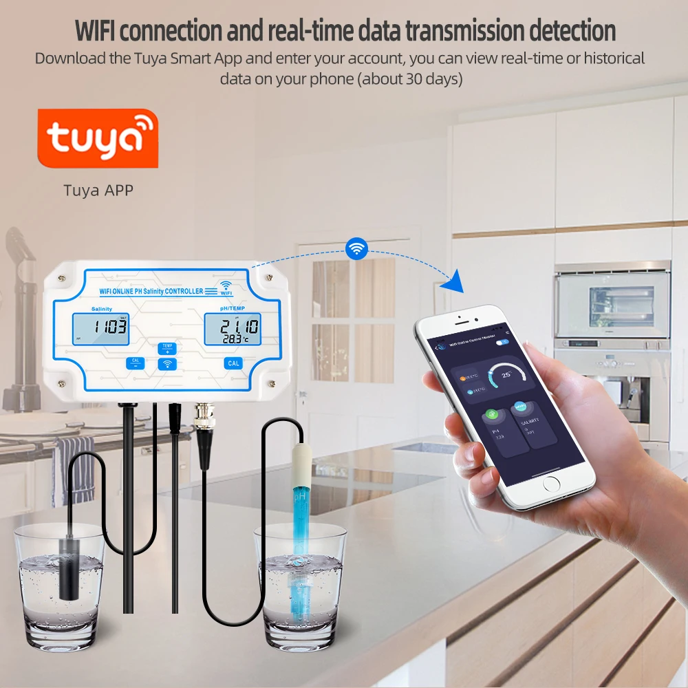    ׽ 3-in-1 ٱ Ʈ , PH EC TDS SALT SG.Temp Meter APP Control EU ÷