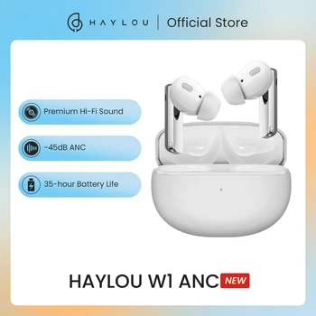 HAYLOU W1 ANC 트루 와이어리스 이어버드, ANC 블루투스 5.3 헤드셋, 프리미엄 하이파이 사운드, 35 시간 배터리 수명, 무선 헤드폰, 45dB