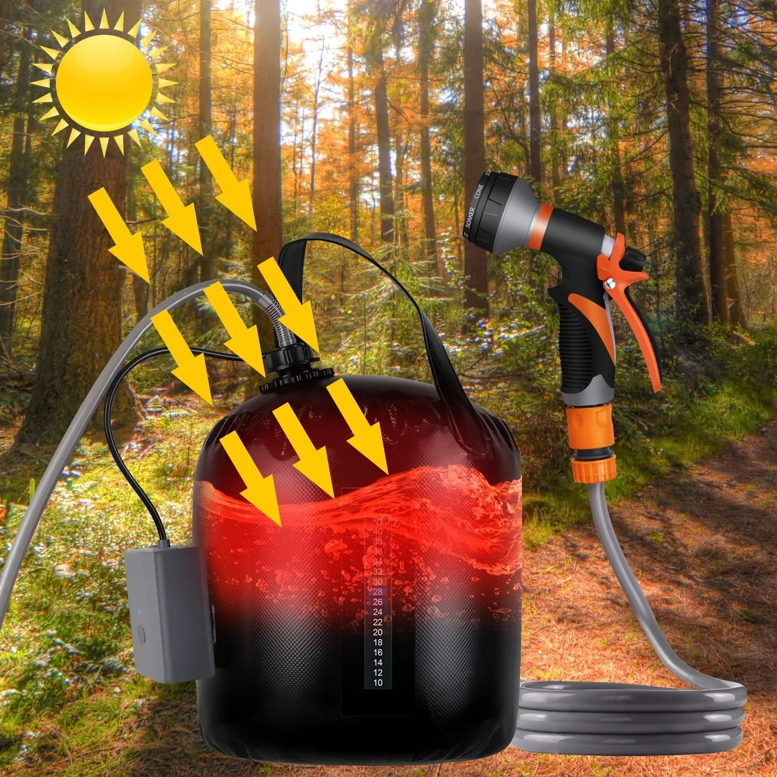 Portable Shower Solar Shower with Hot Water 20L Camping Shower Bag with Electric Air Pump Camp for Beach Camping Trip