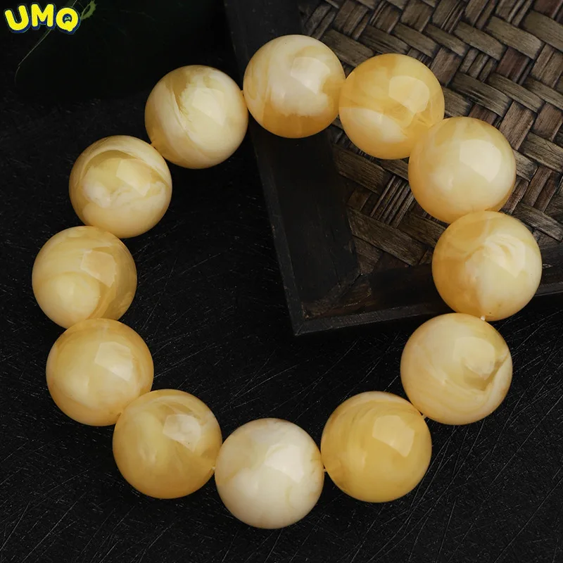 Russian Beeswax Bracelet Raw Mineral Amber White Honey Demon Flower