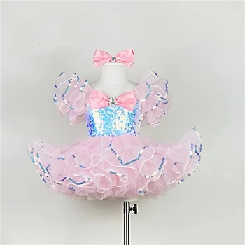 Kids Ballroom Clothing Sequined Modern Dance Tutu Dress Girls Jazz Dance Costume Stage Wear Toddler Wedding Princess Dress