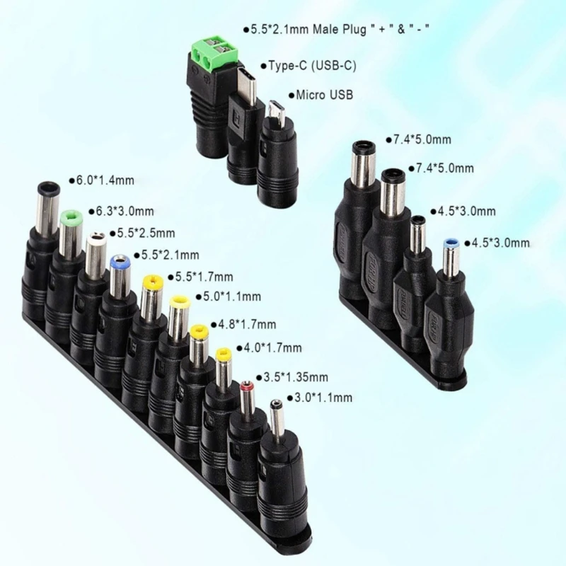 AC DC 잭 플러그 전원 어댑터 커넥터 키트, 노트북 전원 공급 장치 플러그 잭 세트, 범용 5.5mm * 2.1mm, 2.5mm, 41 개