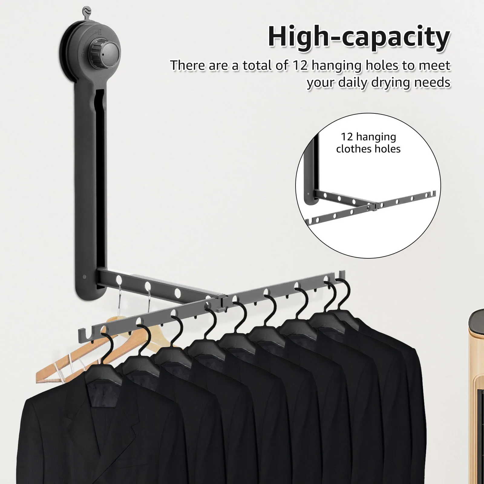 Folding Clothes Drying Rack Aluminium Alloy 12 Holes Wall Mounted Suction Cup Clothes Rack Laundry Hanger for Balcony Bathroom 4