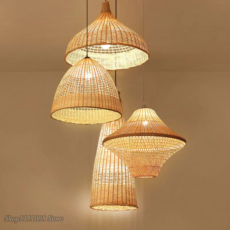 

Rural Style Handmade Bamboo Rattan Weaving Pendant Lights living room Cafe Dining Room Hanglamp Home Decor Loft Led Hanging Lamp