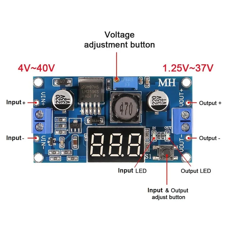 LM2596 Buck Step-down Power Converter Module DC 4.0~40 To 1.3-37V LED