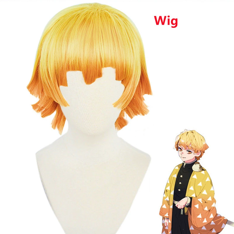 Anime Agatsuma Zenitsu Cosplay Costume Kimono Halloween Clothes Party Uniform Wig Women Kids Party Clothe