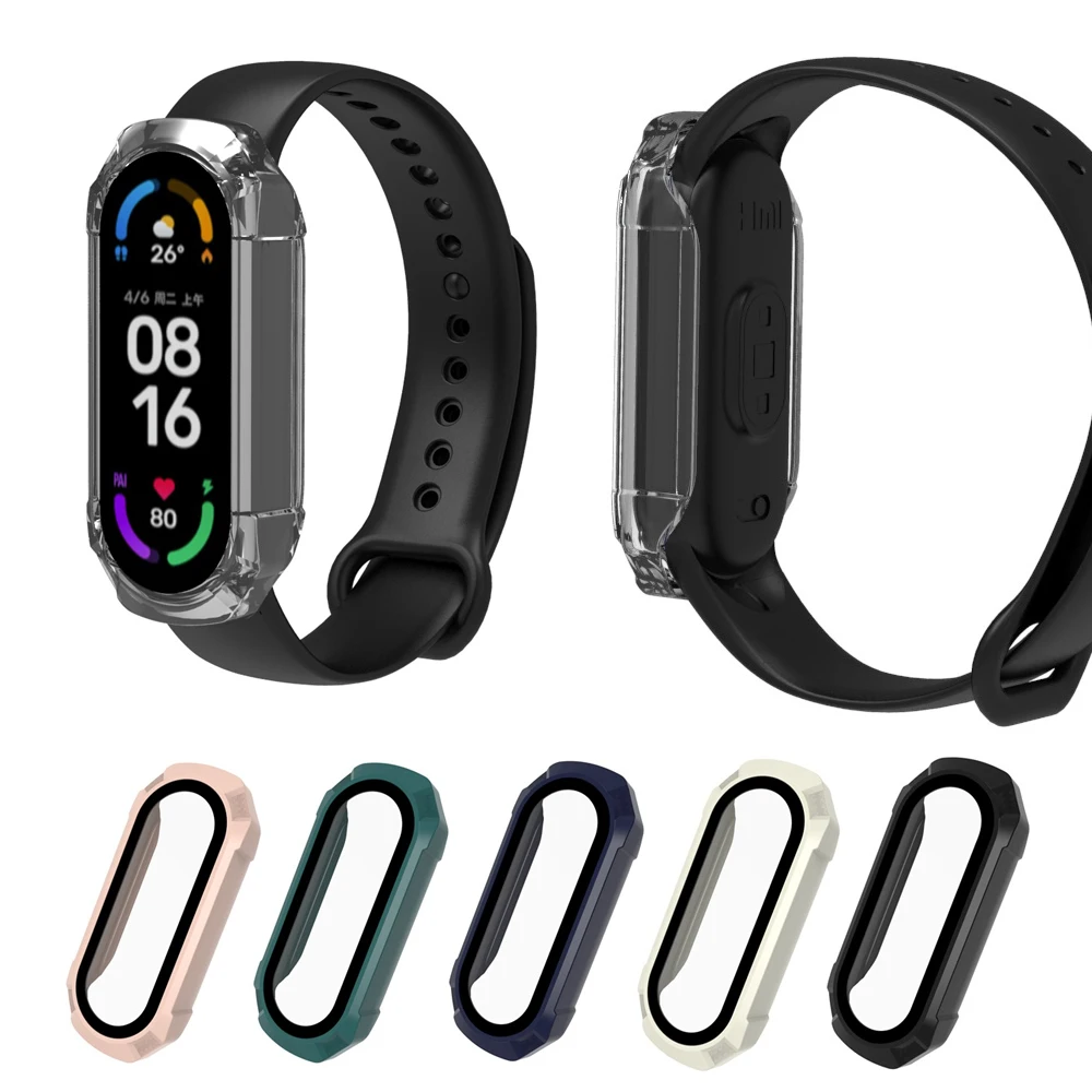 

PC Hard Edge Shell Glass Screen Protector Full Case For Xiaomi Amazfit Mi Band 7 6 5 4 Smart Miband Cover Wristband Accessories