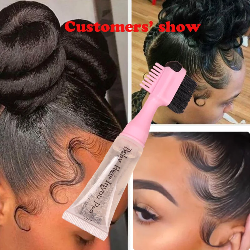 Hair Styling Edge Control Gel With Brush For Baby Hair Portable Fixative Gel Cream For Natural Africa 10Ml