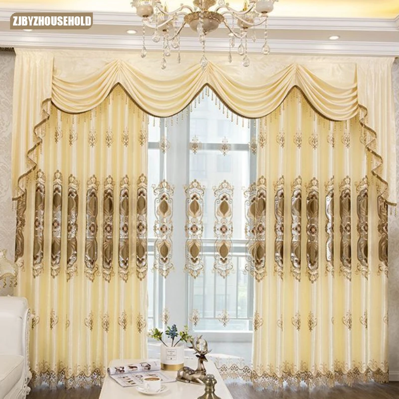 

Balcony Study Window Screen European Embroidery Blackout Curtains for Living Dining Room Bedroom Finished Embroidered Windows