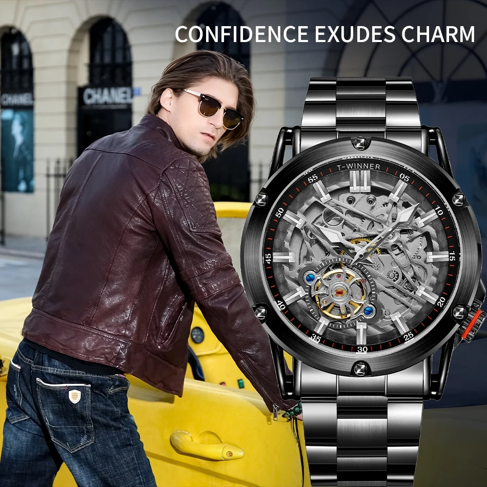 Orologio da uomo di lusso di alta qualità WINNER, grande, in acciaio inossidabile, con scheletro, tourbillon, movimento automatico, orologio meccanico militare maschile_voghion.com