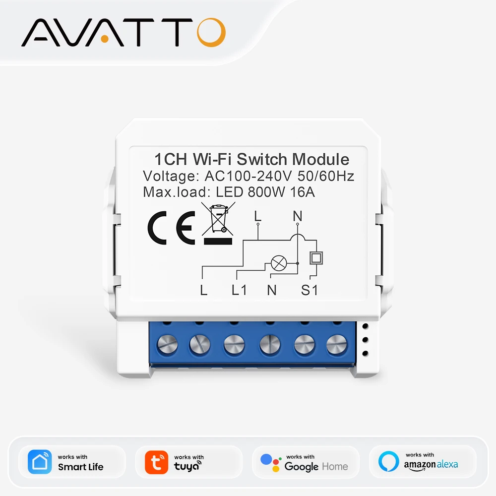 AVATTO WiFi 1/2/3/4 갱 미니 스마트 스위치 DIY 조명 스위치 모듈 2방향 제어 스마트 투야 알렉사 앨리스 구글 홈과 호환