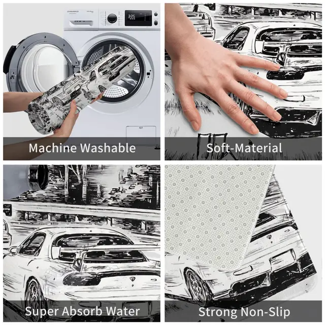 Kezdeti D Fürdőszoba Nem Csúszás Szőnyegen Manga Panel Rx7 Vs Nsx Napitor Mat Bevékény Kutatási Környezet Home Decortion Szőnyeg - Image 4
