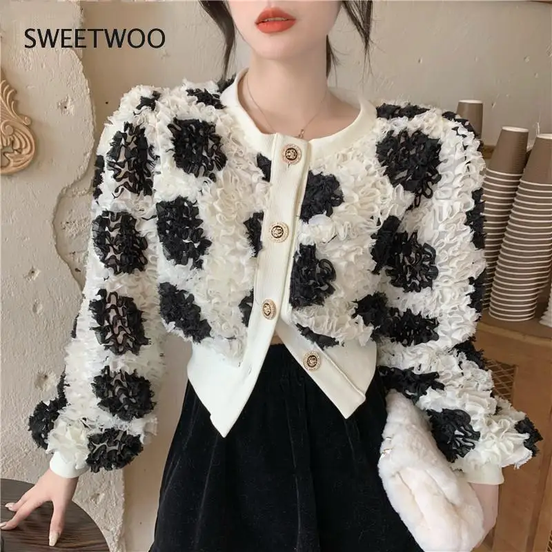 Flowers Women Jacket Long Sleeve O-Neck Causal Coat 2021 New Single Breasted Elegant Outerwear Tops Fashion Tide Contracted Slim free shipping 2021 new vintage denim long coat for women plus size loose tassels outerwear long sleeve dresses single breasted