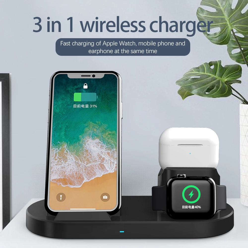 

Беспроводное быстрое зарядное устройство 3 в 1 15 Вт для iPhone 13/12/11 Apple Watch 3/4/5 Airpods 1/2/3 Qi, быстрая зарядная станция, Беспроводная зарядка