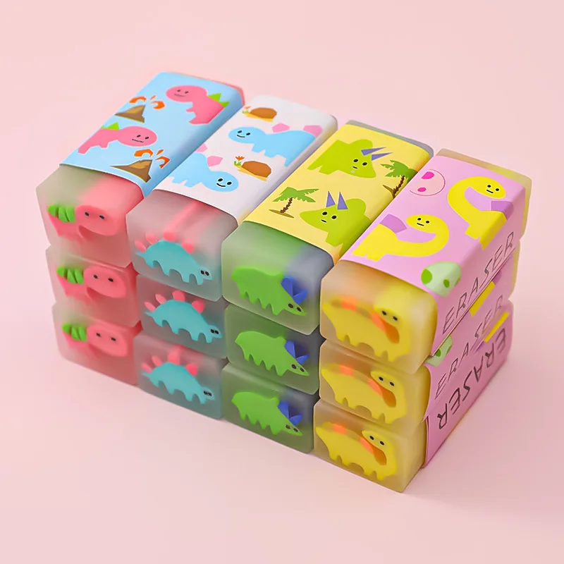 4B Cute Candy Dinosaur Soft Erasers for Kids Rubber Kawaii Stationery School Office Supplies Creative Easy Clean Funny