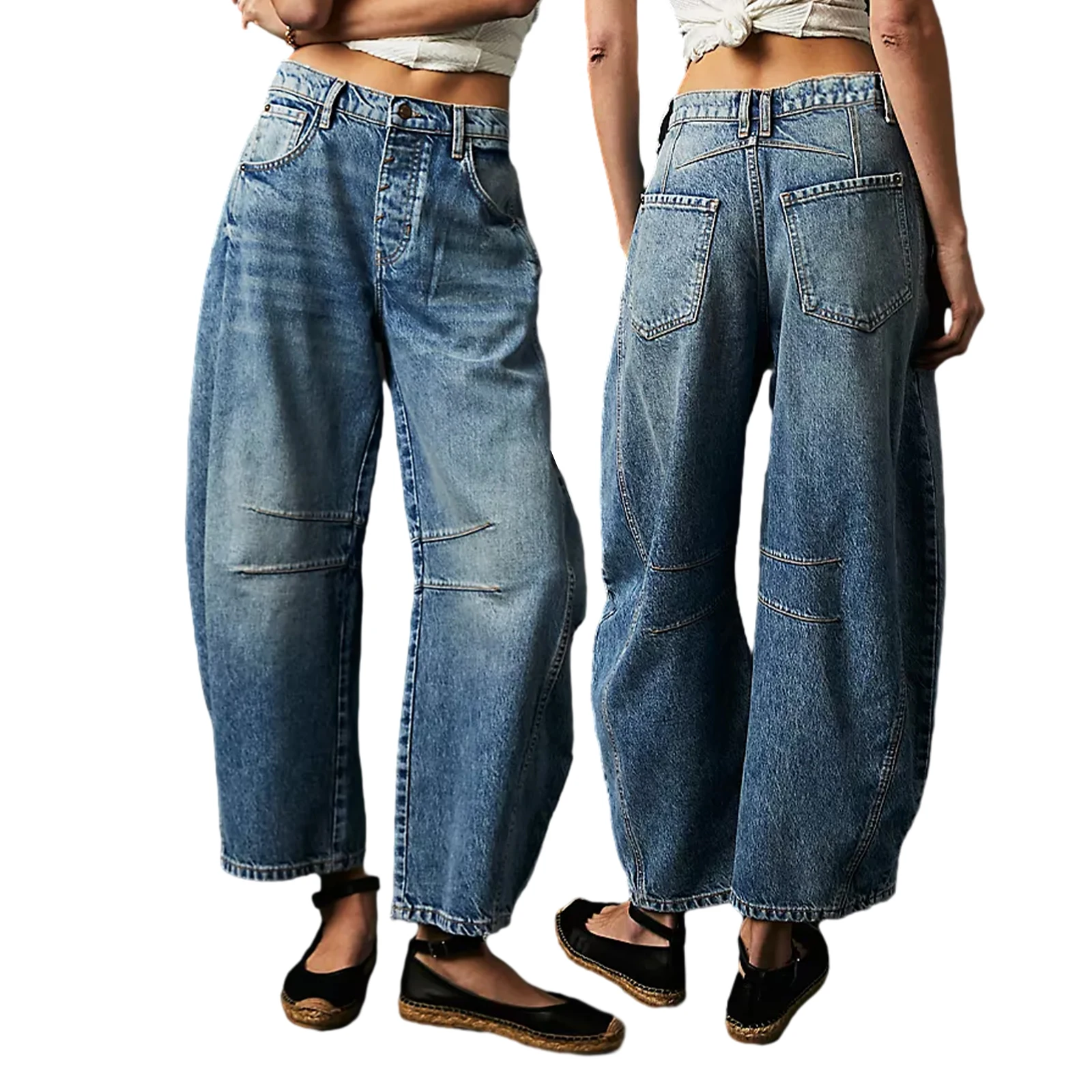 Women Baggy Mid Waist Jeans Wide Leg Loose Boyfriend Denim Pants Straight Leg Cropped Barrel Jeans Y2k Streetwear 90s Jeans