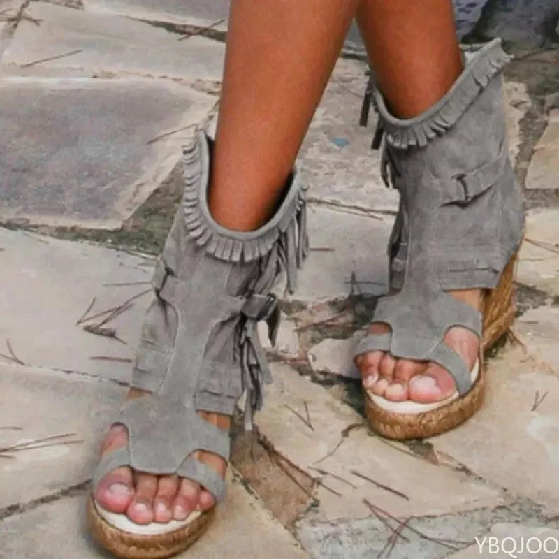 Ladies Sandals Summer 34-43 plus Size Women's Shoes platform Wedge Tassel Shoes closed Toe fish mouth Women's Shoes