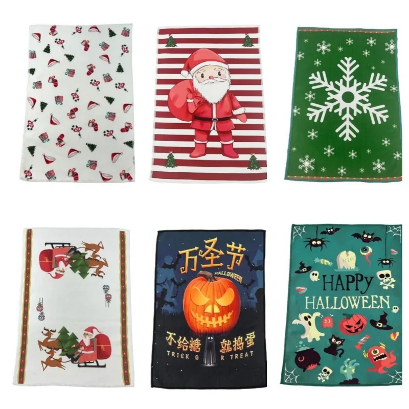 

Microfiber Printed Towel Set, Christmas and Halloween Towel, 6-Piece