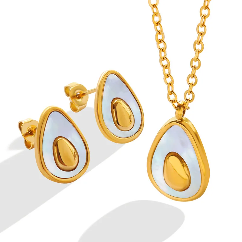 2023 neue Halskette Ohrringe Avocado Tröpfchen Schmuck-Set 316L Edelstahl Mode Einfache Accessoires Für Frauen