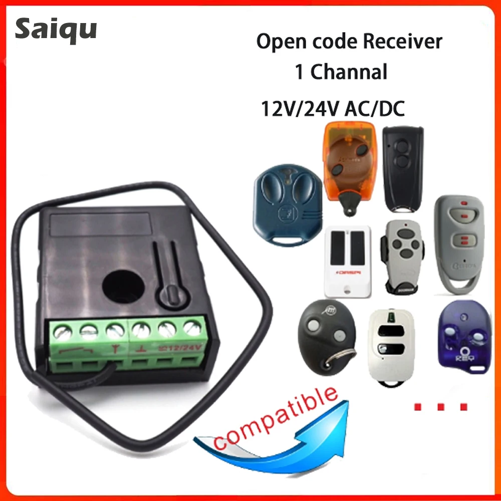 

Garage Door 433Mhz Rolling Code RF Remote Control Wireless Controller AV/DC 12V 24V 1CH RF Relay Receiver with Open Code