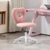 Armless 电脑桌椅, Office Task Chair, Teddy Fleece Heart Makeup Vanity Chair with Swivel Wheels, Pink 3