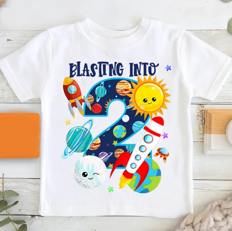 Boys Birthday T Shirt Astronaut Matching Shirt Personalized Space Party Kids Summer  Toddler Baby Boys Short - Sleeved T shirt T 3