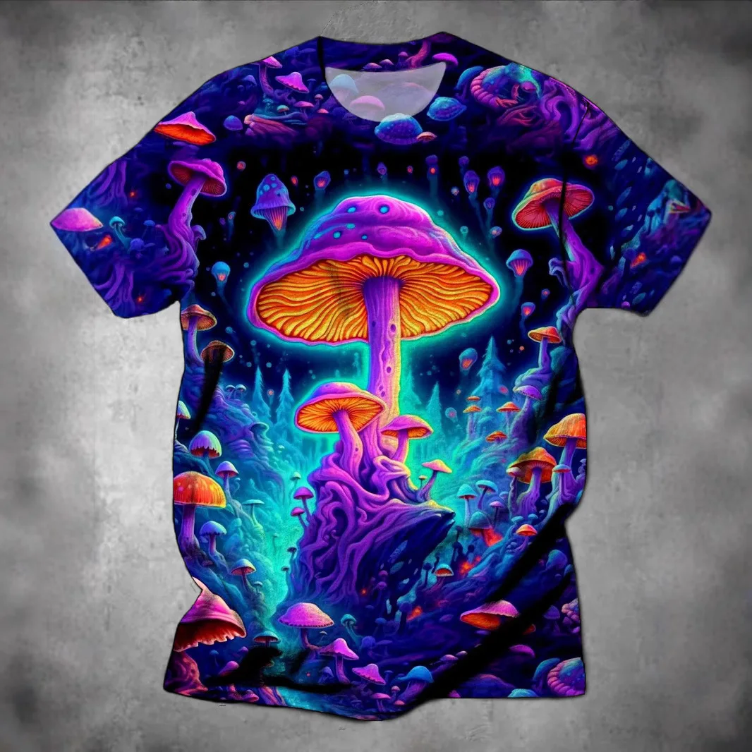 Mens Colorful Mushroom 3D Print Short Sleeve T Shirt