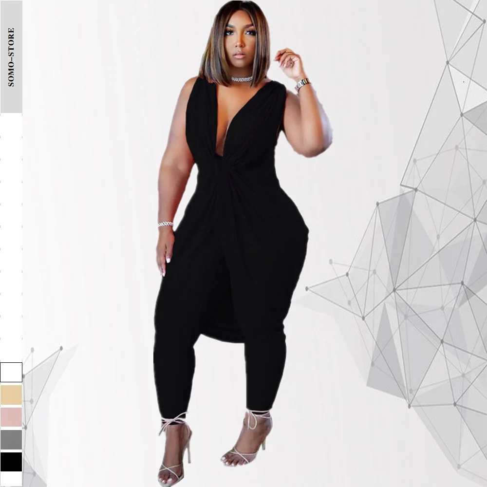 

Chic Pleated Long Oversize Pants Jumpsuit Fashion Sleeveless One Piece Outfit Women Solid Color Summer Wholesale Dropshipping
